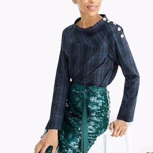 Jcrew funnelneck blouse with jeweled buttons